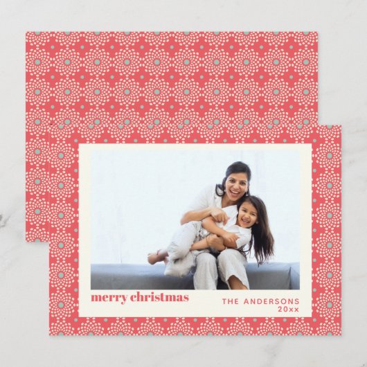 Red Retro Mid Century Modern Holiday Fotokaart Feestdagenkaart (Voorkant / Achterkant)
