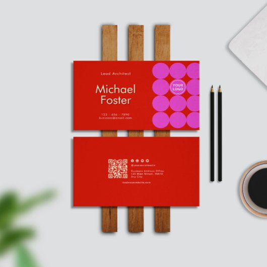 Red Retro Minimalist Scannable Arcode Visitekaartje