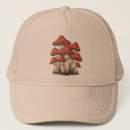 Red Retro Mushroom Cluster | Graphic Print Hiking Trucker Pet