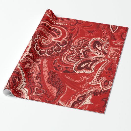 Red Retro Paisley Bandanna/Bandana Cadeaupapier (Uitgerold)