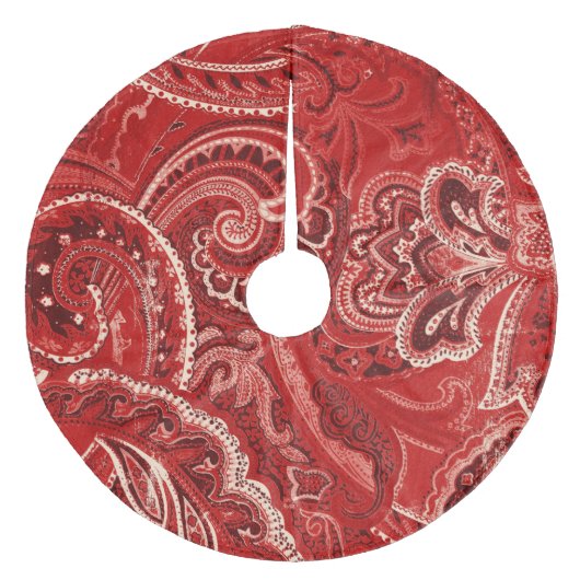 Red Retro Paisley Bandanna/Bandana Fleece Kerstboom Rok (Voorkant)