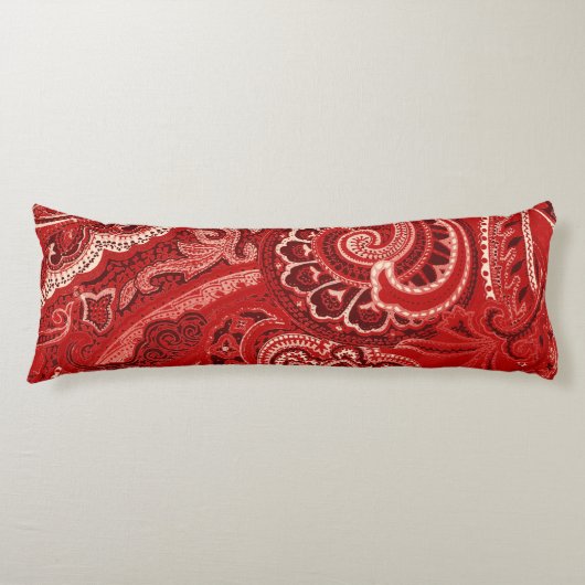 Red Retro Paisley Bandanna/Bandana Lichaamskussen (Voorkant)
