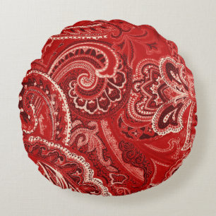 Red Retro Paisley Bandanna/Bandana Rond Kussen