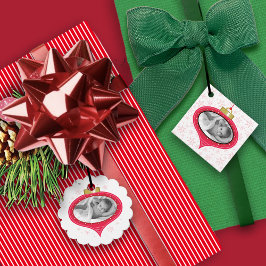 Red Retro Photo Ornament Bedankjes Labels