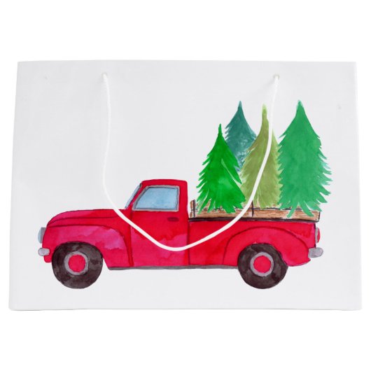 Red retro Pickup Truck with trees Groot Cadeauzakje (Voorkant)