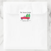 Red retro Pickup Truck with trees Vierkante Sticker (Tas)