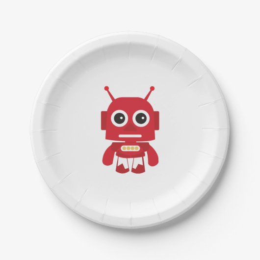 Red Retro Robot Papieren Bordje (Voorkant)