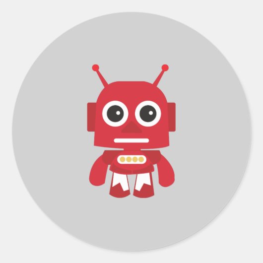 Red Retro Robot Ronde Sticker (Voorkant)