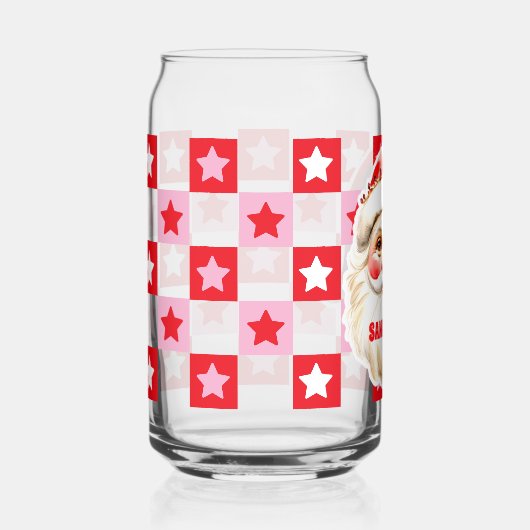Red Retro Santa Claus Red Tartan Plaid Christmas Blikvorm Glas (Voorkant)