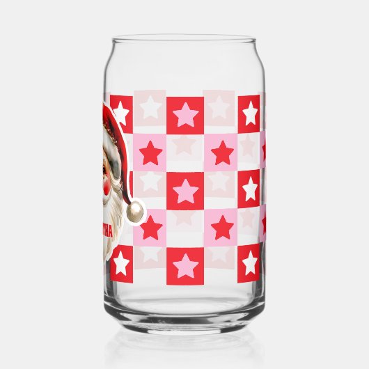 Red Retro Santa Claus Red Tartan Plaid Christmas Blikvorm Glas (Achterkant)