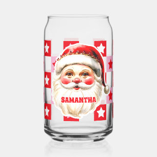 Red Retro Santa Claus Red Tartan Plaid Christmas Blikvorm Glas