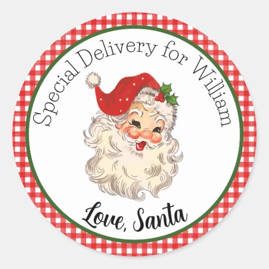 Red  Retro Santa Special Delivery Gift Label (Voorkant)