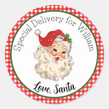 Red  Retro Santa Special Delivery Gift Label