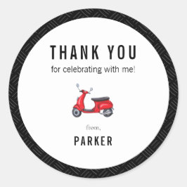Red Retro Scooter Theme Bedankt Ronde Sticker