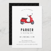 Red Retro Scooter Theme Birthday Kaart (Voorkant / Achterkant)