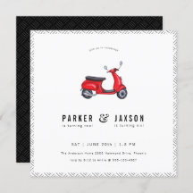 Red Retro Scooter Theme Joint Birthday