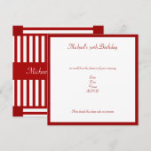 Red Retro Stripes Birthday Party Kaart (Voorkant / Achterkant)