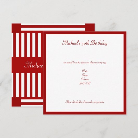 Red Retro Stripes Birthday Party Kaart (Voorkant / Achterkant)