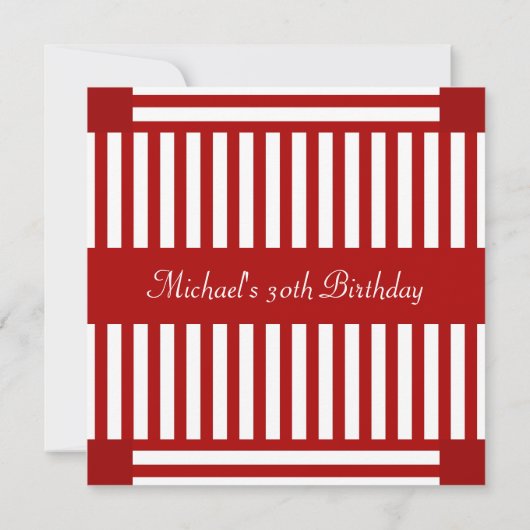 Red Retro Stripes Birthday Party Kaart (Achterkant)