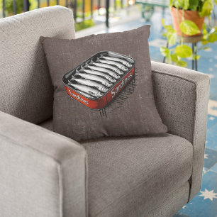 Red Retro Style Sardine Art Grappig Visvoer Kussen