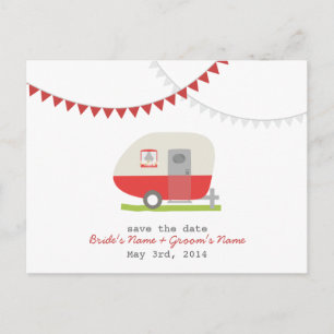 Red Retro Trailer Wedding Save The Date Briefkaart