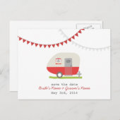Red Retro Trailer Wedding Save The Date Briefkaart (Voorkant / Achterkant)