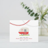 Red Retro Trailer Wedding Save The Date Briefkaart (Staand voorkant)