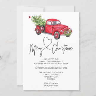 Red Retro Truck Merry Kerstparty Uitnodiging