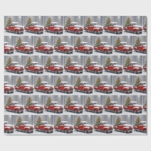 Red Retro Truck With Christmas Tree Cadeaupapier (Vlak)