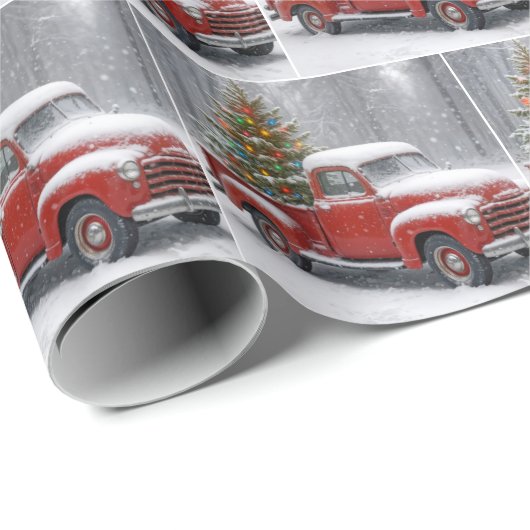 Red Retro Truck With Christmas Tree Cadeaupapier (Rol Hoek)