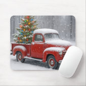 Red Retro Truck With Christmas Tree Muismat (Met muis)