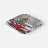 Red Retro Truck With Christmas Tree Papieren Bordje (Gebogen)