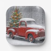 Red Retro Truck With Christmas Tree Papieren Bordje (Voorkant)