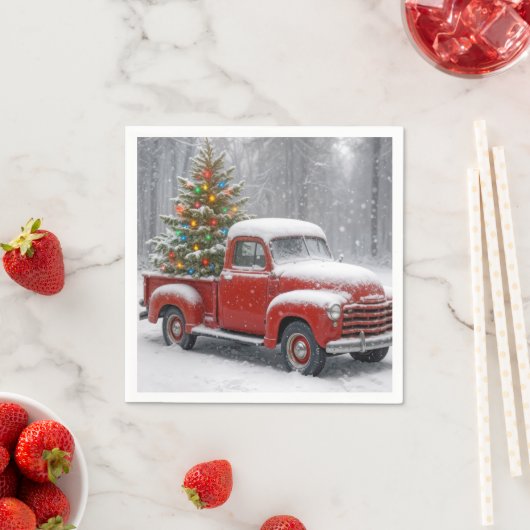Red Retro Truck With Christmas Tree Servet (Insitu)