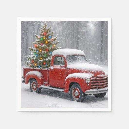 Red Retro Truck With Christmas Tree Servet (Voorkant)