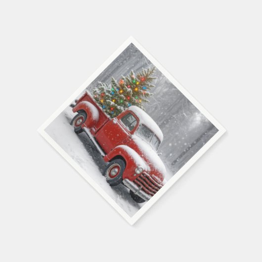 Red Retro Truck With Christmas Tree Servet (Hoek)