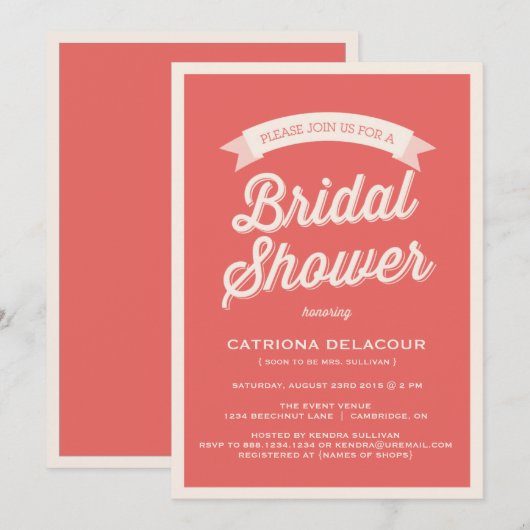 RED RETRO TYPOGRAPHY | BRIDAL SHOWER INVITATION KAART (Voorkant / Achterkant)