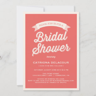 RED RETRO TYPOGRAPHY   BRIDAL SHOWER INVITATION KAART