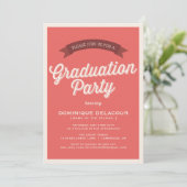 Red Retro Typography Graduation Party Kaart (Staand voorkant)