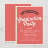 Red Retro Typography Graduation Party Kaart (Voorkant / Achterkant)