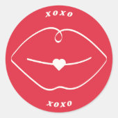 Red Retro XOXO Lips Valentine Ronde Sticker (Voorkant)