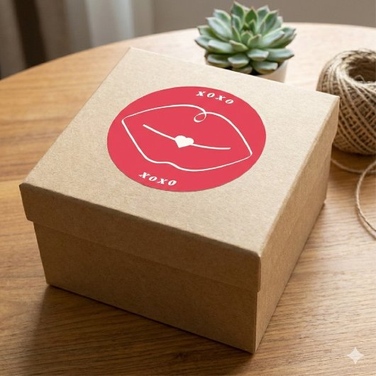Red Retro XOXO Lips Valentine Ronde Sticker