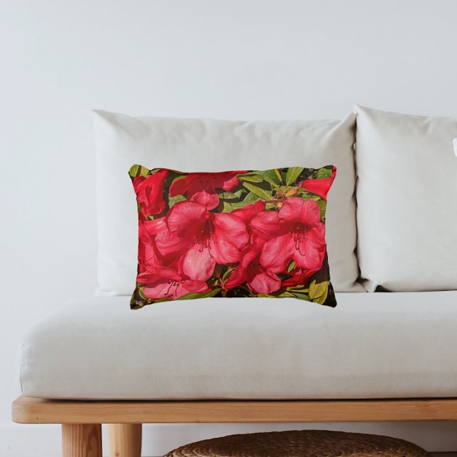 Red Rhododendron Blooms Floral Accent Kussen (In Situ Sofa)