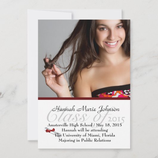 Red Ribbon Afstuderen Foto aankondiging (Voorkant)