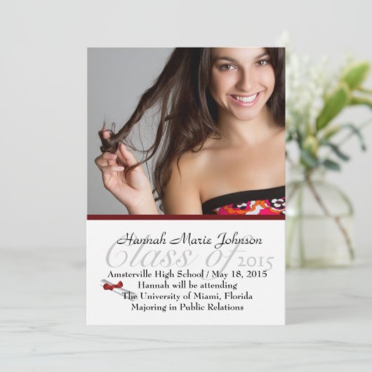 Red Ribbon Afstuderen Foto aankondiging (Staand voorkant)