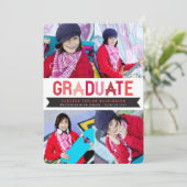 Red Ribbon Afstuderen Fotogradatie Party Kaart (Staand voorkant)