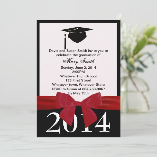 Red Ribbon Afstuderen Uitnodiging (Staand voorkant)