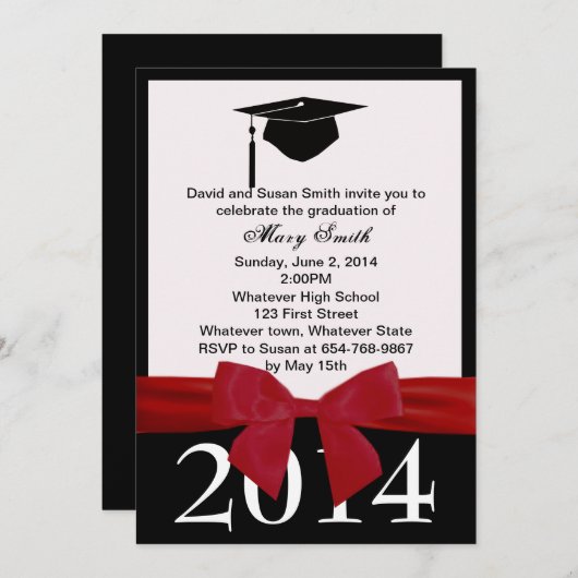 Red Ribbon Afstuderen Uitnodiging (Voorkant / Achterkant)