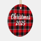 Red Ribbon and Heavy Metal Plaid Keramisch Ornament (Rechts)