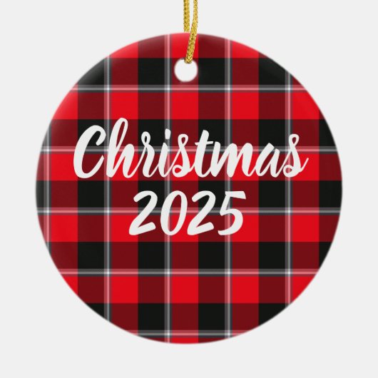 Red Ribbon and Heavy Metal Plaid Keramisch Ornament (Voorkant)